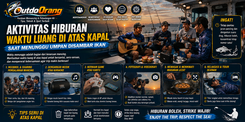 Aktivitas Hiburan Waktu Luang di Atas Kapal saat Menunggu Umpan Disambar Ikan