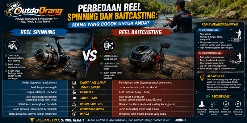 Perbedaan Reel Spinning dan Baitcasting Mana yang Cocok untuk Anda