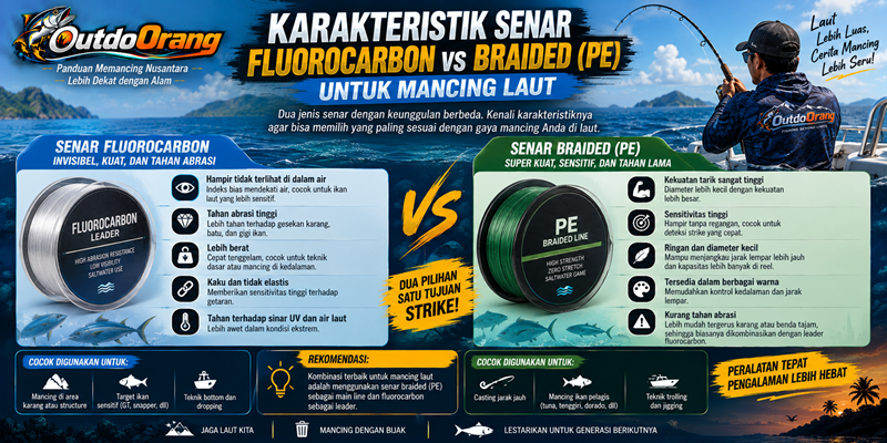 Karakteristik Senar Fluorocarbon vs Braided (PE) untuk Mancing Laut