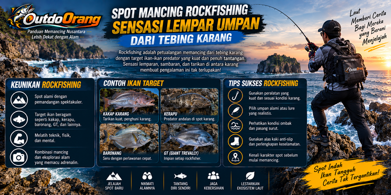 Spot Mancing Rockfishing Sensasi Lempar Umpan dari Tebing Karang